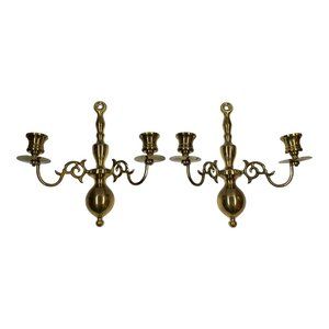 Set of Two Brass Candelabra Wall Sconces "W" Branded